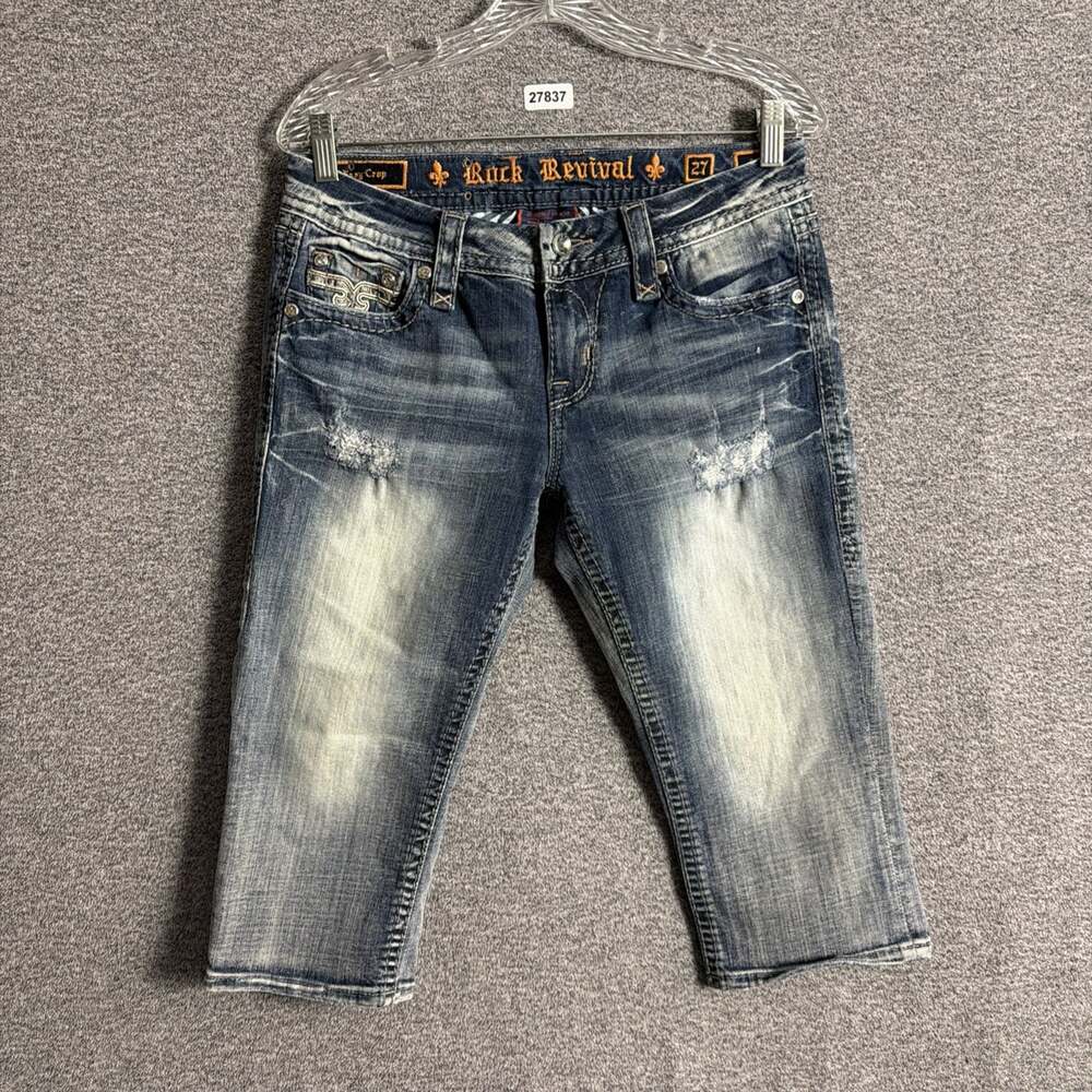 Rock Revival Women's Size 27 Distressed Denim Easy Crop Sherry Summer Pants